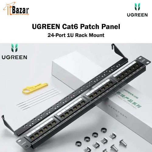 UGREEN UTP Patch Panel 24-Port 1U Cat6 Rack Mount