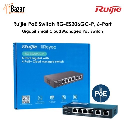 Ruijie PoE Switch RG-ES206GC-P, 6-Port Gigabit Smart Cloud Managed PoE Switch