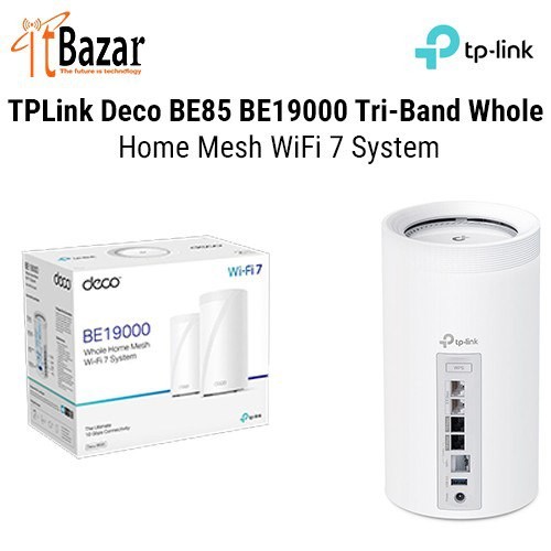 TPLink Deco BE85 BE19000 Tri Band Whole Home Mesh WiFi7 Router