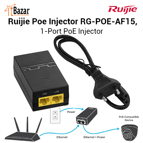 Ruijie Poe Injector RG-POE-AF15, 1-Port PoE Injector (1000Base-T, 52 V, 15.6 W)
