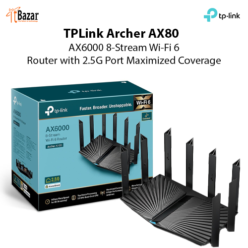 TPLink Archer AX80 AX6000 8-Stream Wi-Fi 6 Router with 2.5G Multi-Gigabit Port
