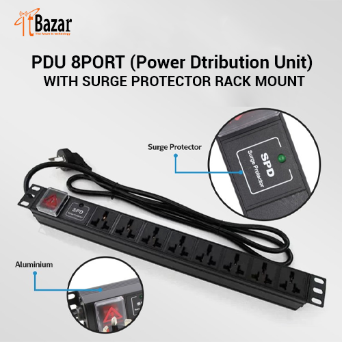 PDU 8PORT (Power Dtribution Unit) WITH SURGE PROTECTOR RACK MOUNT