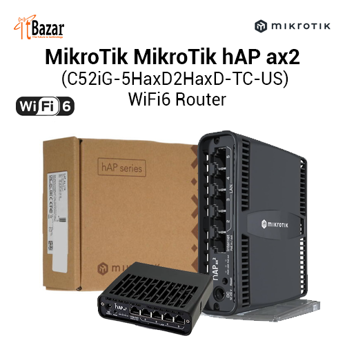 MikroTik hAP ax2 (C52iG-5HaxD2HaxD-TC-US) WiFi6 Router