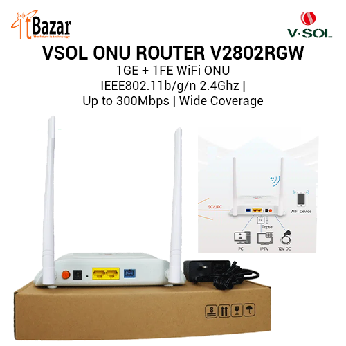 VSOL ONU ROUTER V2802RGW XPON Dual Mode 1GE + 1FE WiFi ONU